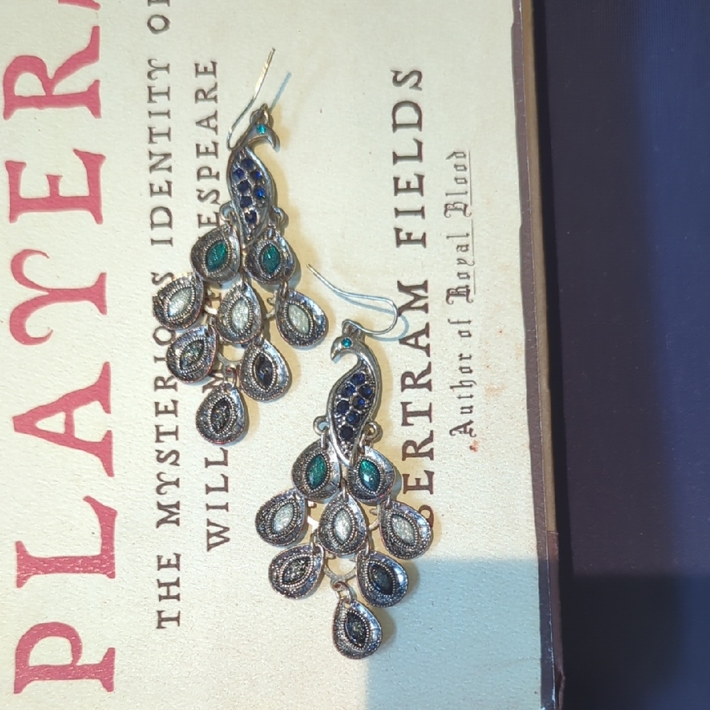 Elegant Silver and Blue Peacock Earrings